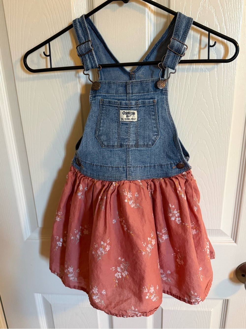OshKosh B'gosh Denim Bib Overalls with Dusty Rose Floral Skirt